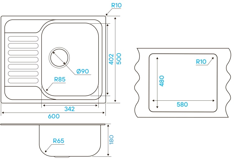 Мойка кухонная Kuchenstern BASIS 45 AISI 304/R65 653SS60 60х50 см ФОТО
