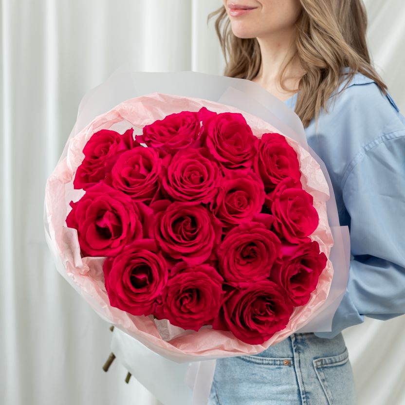 Розовая роза от 15шт (60см Эквадор)