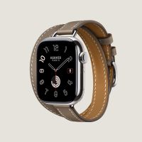 Часы Apple Watch Hermès Series 9 GPS + Cellular 41mm Silver Stainless Steel Case with Etoupe Leather Attelage Double Tour