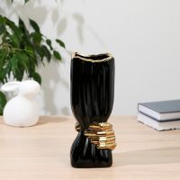 Ваза «Дерк», полосы, d=9.5 см, h=24.5 см, керамика, золотисто-чёрная