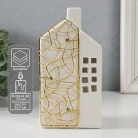 Подсвечник на 1 свечу «Дом», керамика, металл, белый с золотом, 9?6.3?16.7 см