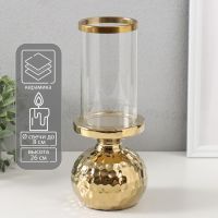 Подсвечник на 1 свечу «Лоджуар», керамика, стекло, d=8 см, золото, 10.5?10.5?26 см
