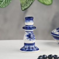 Подсвечник гжель «Стройный» бело-синий, керамика,