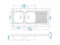 Мойка для кухни накладная Alveus CLASSIC 100 L 1008990 левая в комплекте сифоном 120х60 см схема 3 Мойка для кухни накладная Alveus CLASSIC 100 L 1008990 левая в комплекте сифоном 120х60 см схема 3