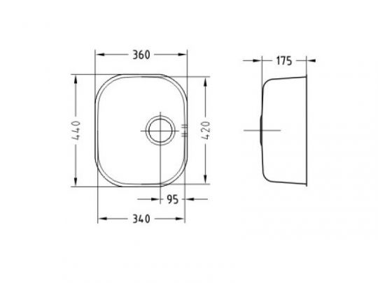 Мойка для кухни Alveus VARIANT 20 1009012 слив вдоль длинной стороны 42х34 см схема 3