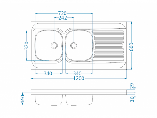 Мойка для кухни накладная Alveus CLASSIC 100R NAT-60 правая в комплекте с сифоном 120х60 см схема 2