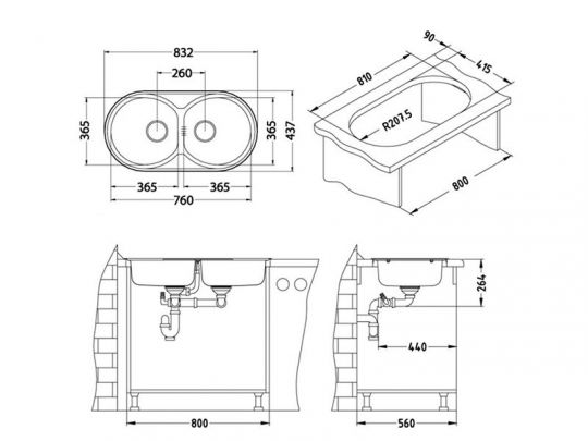 Мойка для кухни Alveus FORM 50 NAT-90 в комплекте с сифоном 83,2х43,7 см схема 3
