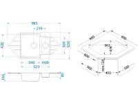 Мойка для кухни Alveus LINE 40 NAT-90 угловая в комплекте с сифоном 98,5х50 см схема 3