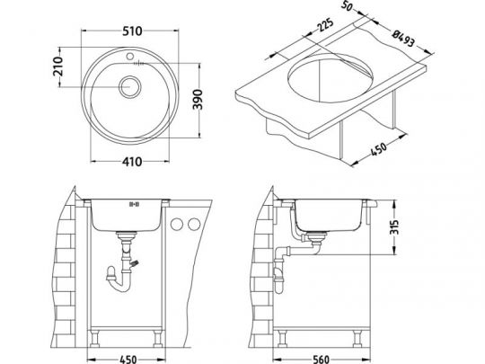 Мойка для кухни Alveus FORM MONARCH 30 FI 510 с выпуском без сифона 51х51 см схема 12