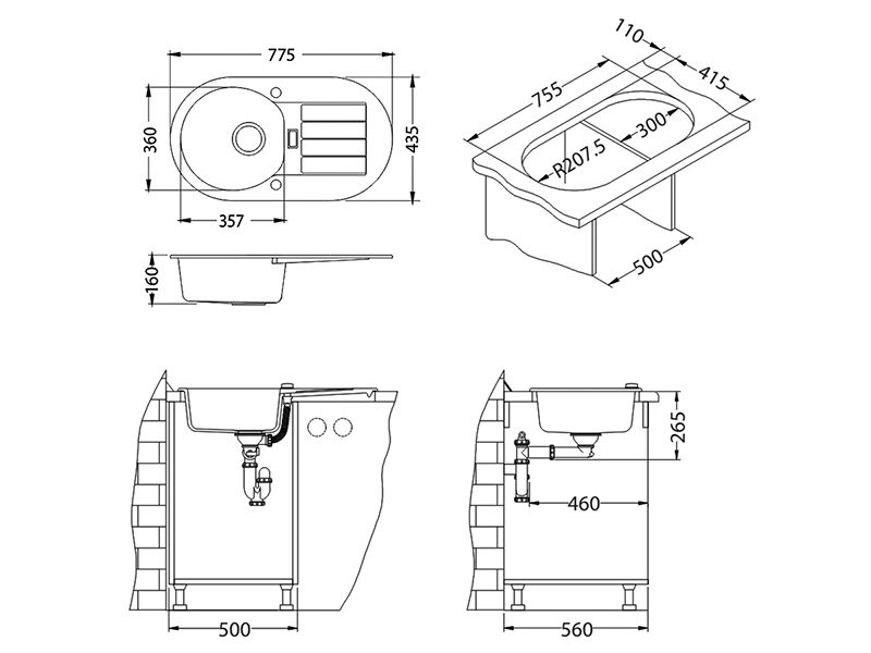Мойка для кухни Alveus NIAGARA 40 GRANITAL с сифоном 77,5х43,5х16 см ФОТО