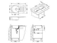 Мойка для кухни Alveus NIAGARA 40 GRANITAL с сифоном 77,5х43,5х16 см схема 5