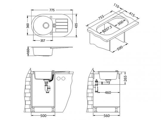 Мойка для кухни Alveus NIAGARA 40 GRANITAL с сифоном 77,5х43,5х16 см схема 5