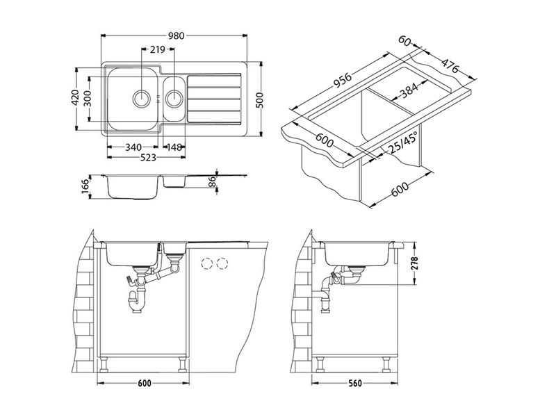 Мойка для кухни Alveus LINE MONARCH 10 с выпуском без сифона 98х50 см ФОТО