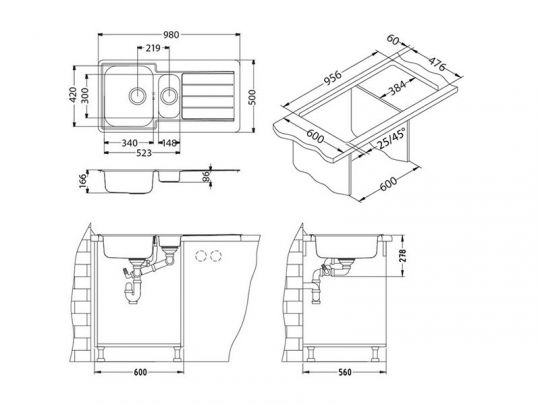 Мойка для кухни Alveus LINE MONARCH 10 с выпуском без сифона 98х50 см схема 4