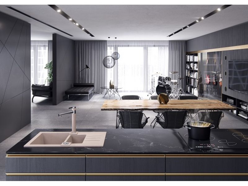 Мойка для кухни Alveus ROCK 70 GRANITAL 1+1/2 с сифоном 78х48х18 см ФОТО