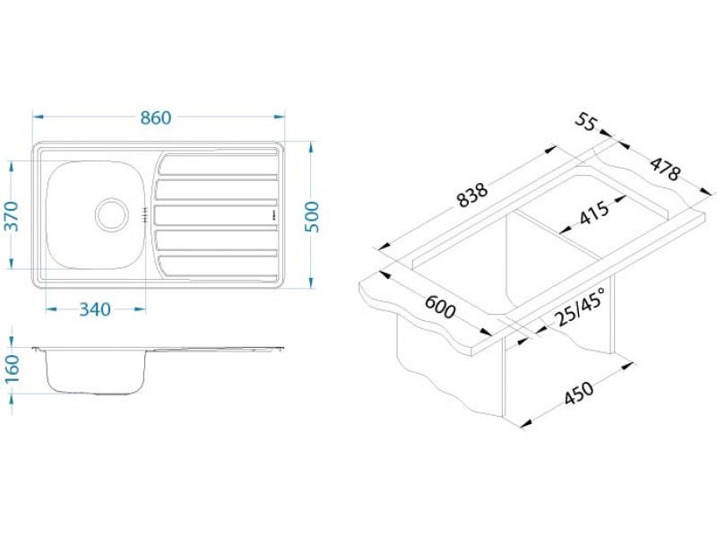 Мойка для кухни Alveus ZOOM 30 в комплекте с сифоном 86х50 см ФОТО