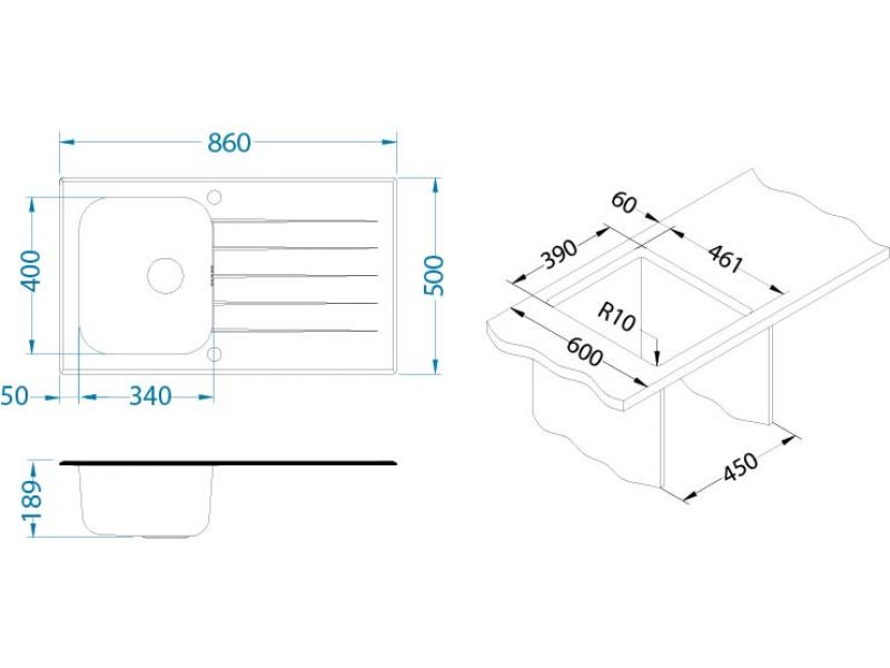 Мойка для кухни Alveus GLASSIX 10 с сифоном 86х50 см ФОТО