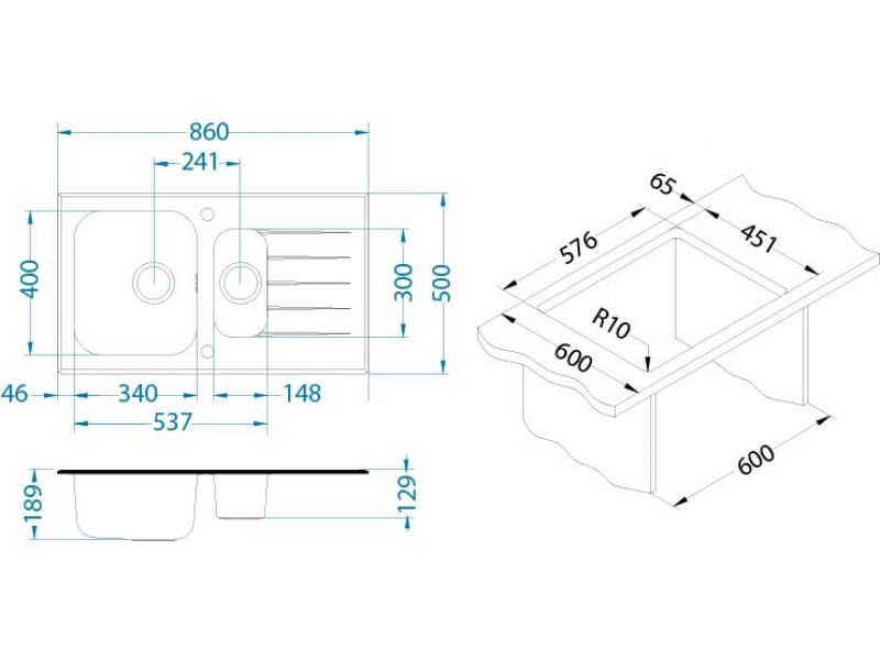 Мойка для кухни Alveus GLASSIX 20 1+1/2 с сифоном 86х50 см ФОТО