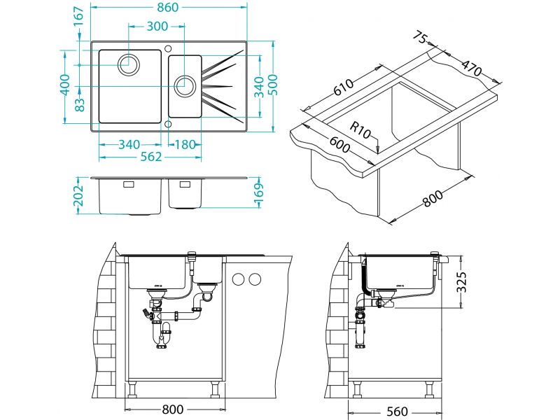 Мойка для кухни Alveus KARAT 20 1+1/2 левая в комплекте с сифоном 86х50 см ФОТО