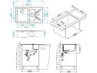 Мойка для кухни Alveus KARAT 20 1+1/2 левая в комплекте с сифоном 86х50 см схема 2
