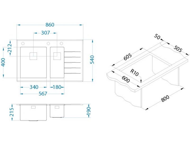 Мойка для кухни Alveus CRYSTALIX 20 1+1/2 правая с сифоном дозатором коландером 86х54 см ФОТО