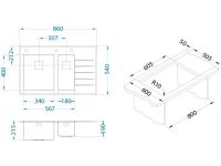 Мойка для кухни Alveus CRYSTALIX 20 1+1/2 правая с сифоном дозатором коландером 86х54 см схема 2