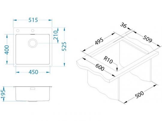 Мойка для кухни Alveus PURE 30 KMB-90 в комплекте с сифоном 51,5х52,5 см схема 5