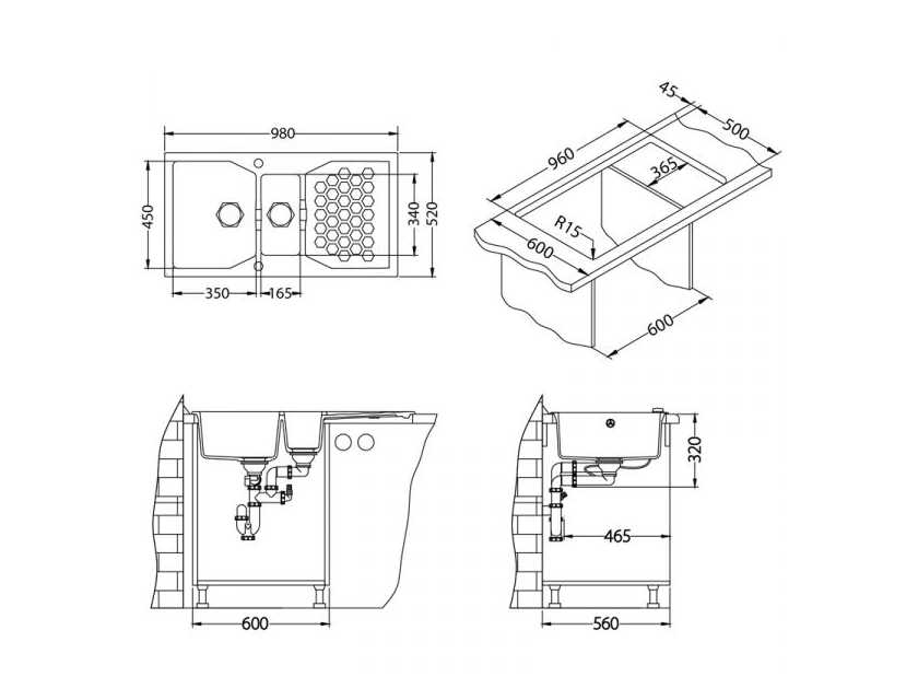 Мойка для кухни Alveus SENSUAL 70 GRANITAL+ 1+1/2 с сифоном 98х52 см ФОТО