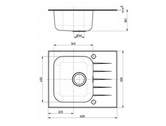 Мойка для кухни Alveus VITRO 10 c сифоном клапан-автомат 60х50 см схема 3