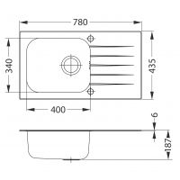 Мойка для кухни Alveus VITRO 20 c сифоном клапан-автомат 78х43,5 см схема 3