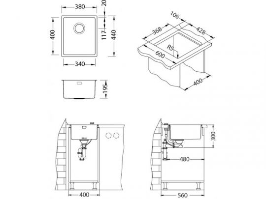 Мойка для кухни Alveus KOMBINO 20 KMB 90 FI F/S в комплекте с сифоном 38х44 см схема 6