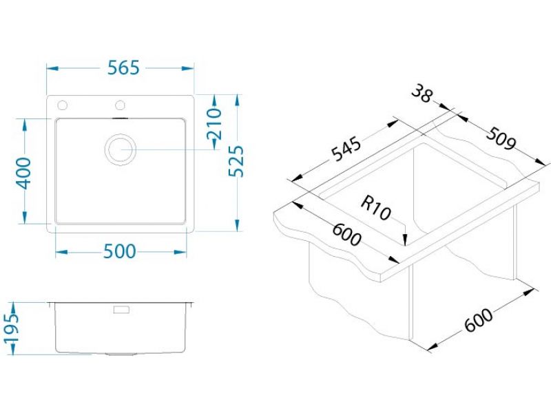 Мойка для кухни Alveus PURE 70 KMB-90 в комплекте с сифоном 56,5х52,5 см ФОТО