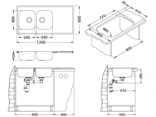 Мойка для кухни накладная Alveus CLASSIC PRO 100 SAT-90 в комплекте с сифоном 120х60 см схема 4