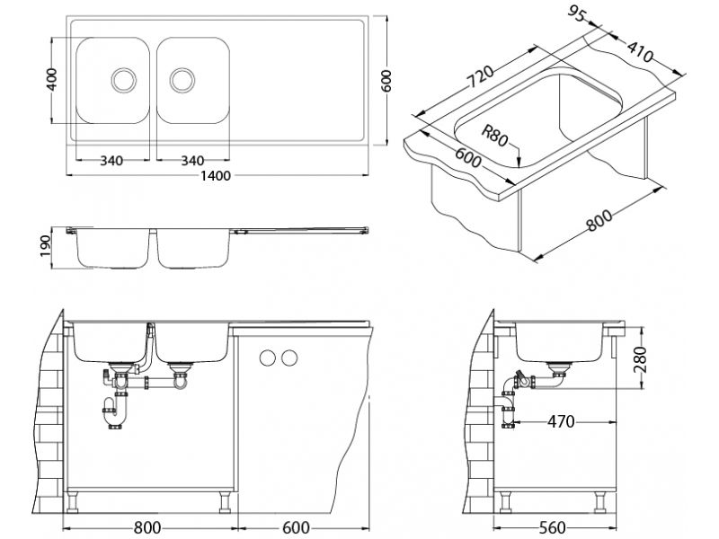Мойка для кухни накладная Alveus CLASSIC PRO 110 SAT в комплекте с сифоном 140х60 см ФОТО