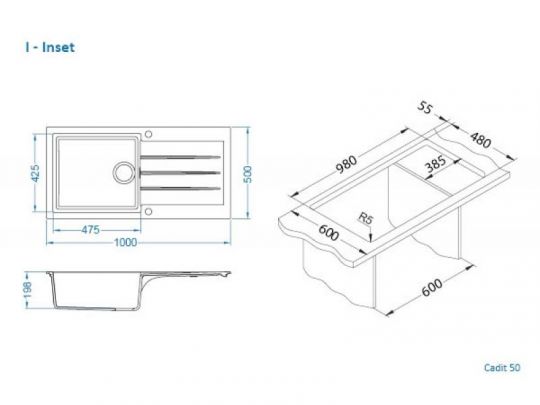 Мойка для кухни Alveus GRANITAL CADIT 50 в комплекте с сифоном 100х50 см схема 13