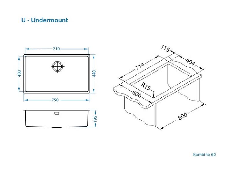 Мойка для кухни Alveus KOMBINO 60 SAT-90 в комплекте с сифоном 75х44х19,5 см ФОТО
