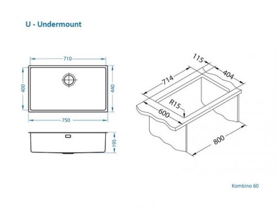 Мойка для кухни Alveus KOMBINO 60 SAT-90 в комплекте с сифоном 75х44х19,5 см схема 5