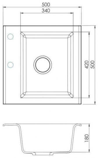 Мойка для кухни Alveus GEM 10 GRANITAL в комплекте с сифоном 50х50х18 см схема 4
