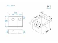 Мойка для кухни Alveus NOX 90R BRS правая в комплекте с интегрированным сифоном 58,2х44х20 см схема 3