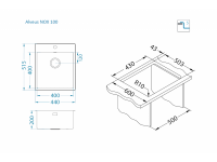 Мойка для кухни Alveus NOX 100 BRS в комплекте с интегрированным сифоном 44х51,5х20 см схема 2