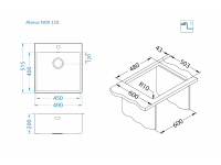 Мойка для кухни Alveus NOX 110 BRS в комплекте с интегрированным сифоном 49х51,5х20 см схема 2