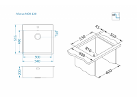 Мойка для кухни Alveus NOX 120 BRS в комплекте с интегрированным сифоном 54х51,5х20 см схема 5