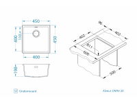Мойка для кухни Alveus OMNI 20 GRANITAL с сифоном 45х45х19,8 см схема 13