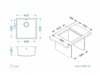 Мойка для кухни Alveus OMNI 20 GRANITAL с сифоном 45х45х19,8 см схема 14