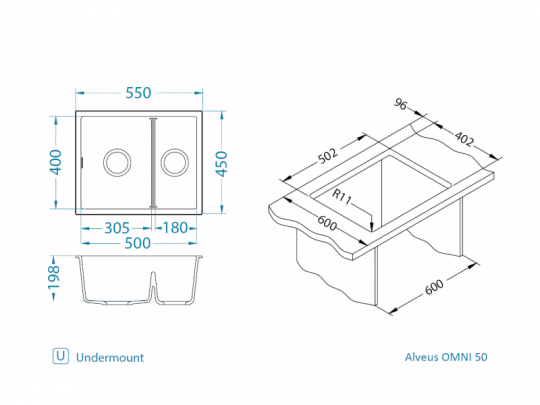 Мойка для кухни Alveus OMNI 50 GRANITAL 55х45х19,8 с сифоном схема 14 Мойка для кухни Alveus OMNI 50 GRANITAL 55х45х19,8 с сифоном схема 14