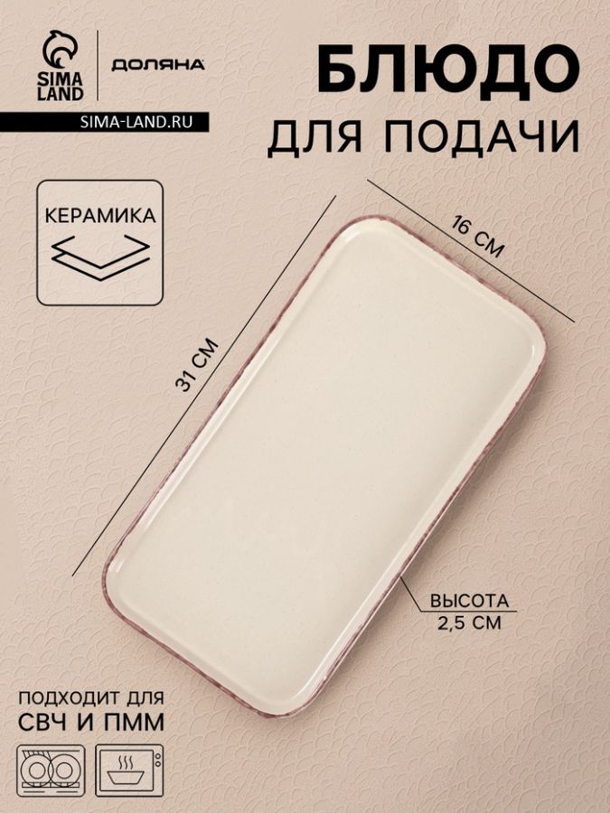 Блюдо для подачи Доляна «Альпийский крем», 31?16?2.5, керамика, прямоугольное, бежевое