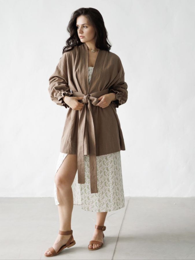 Жакет кимоно из крапивы мокко с регулируемыми рукавами