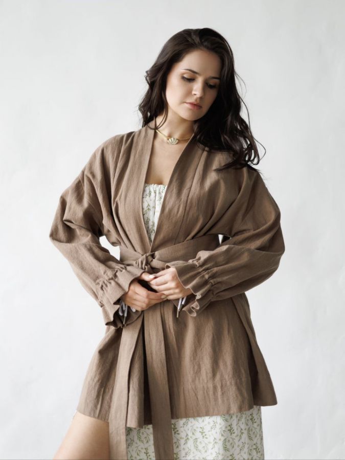 Жакет кимоно из крапивы мокко с регулируемыми рукавами