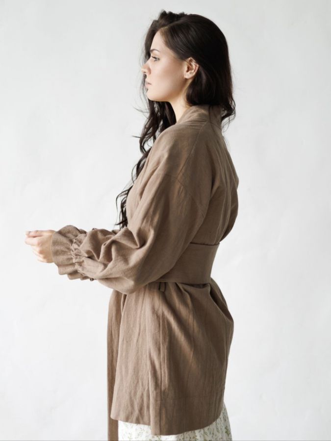 Жакет кимоно из крапивы мокко с регулируемыми рукавами