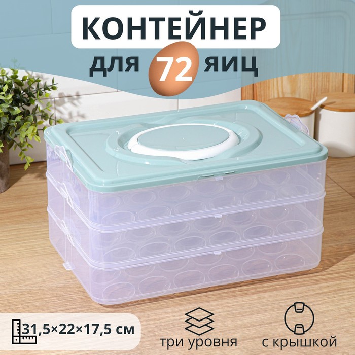 Контейнер для хранения яиц, 31.5?22?17.5 см, в 1 ярусе 24 ячейки, МИКС